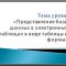Представление базы данных в электронных таблицах